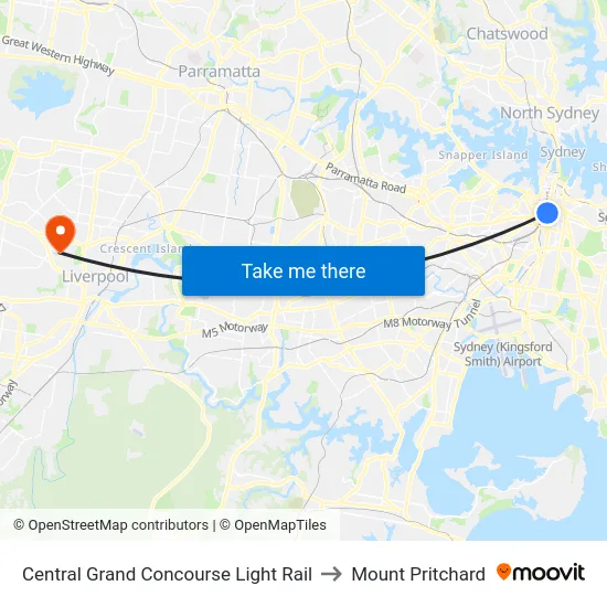 Central Grand Concourse Light Rail to Mount Pritchard map