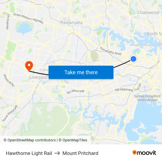 Hawthorne Light Rail to Mount Pritchard map