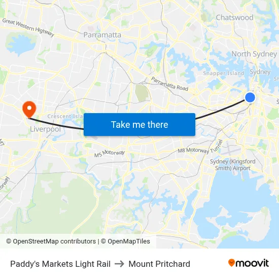 Paddy's Markets Light Rail to Mount Pritchard map