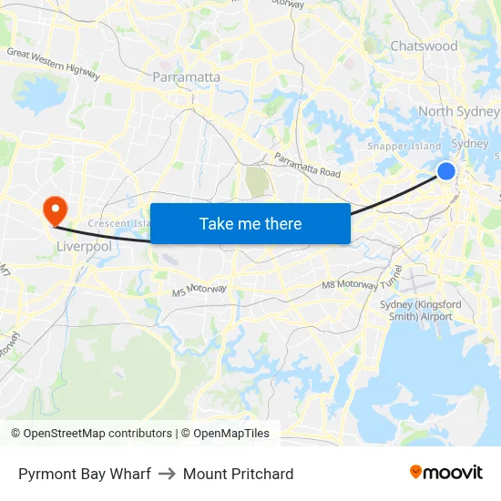 Pyrmont Bay Wharf to Mount Pritchard map