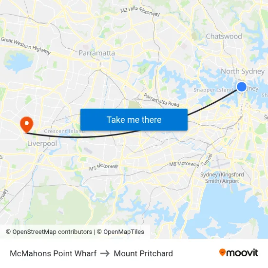 McMahons Point Wharf to Mount Pritchard map