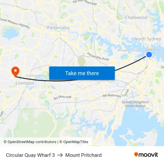 Circular Quay Wharf 3 to Mount Pritchard map