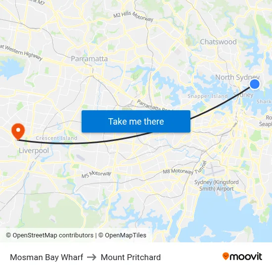 Mosman Bay Wharf to Mount Pritchard map