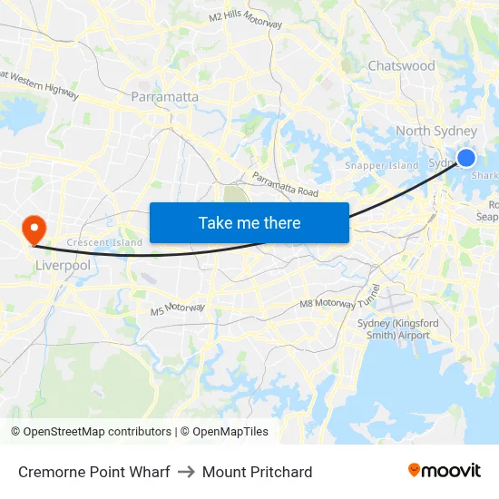 Cremorne Point Wharf to Mount Pritchard map