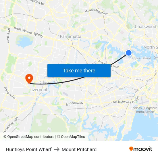Huntleys Point Wharf to Mount Pritchard map