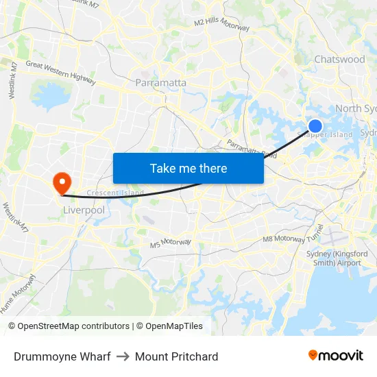 Drummoyne Wharf to Mount Pritchard map