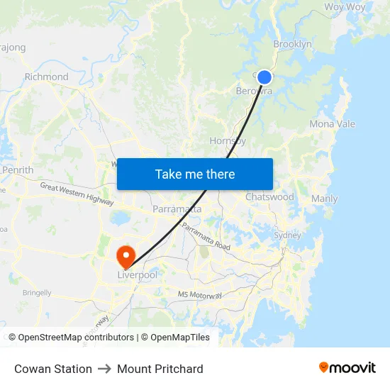 Cowan Station to Mount Pritchard map