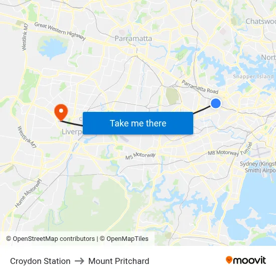 Croydon Station to Mount Pritchard map