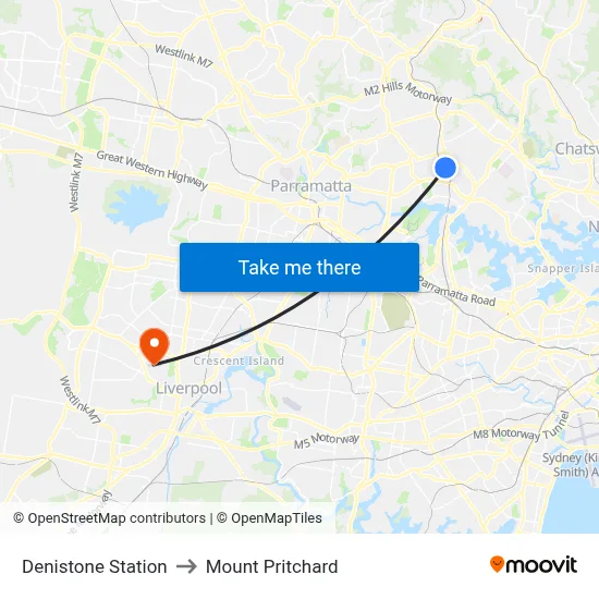 Denistone Station to Mount Pritchard map