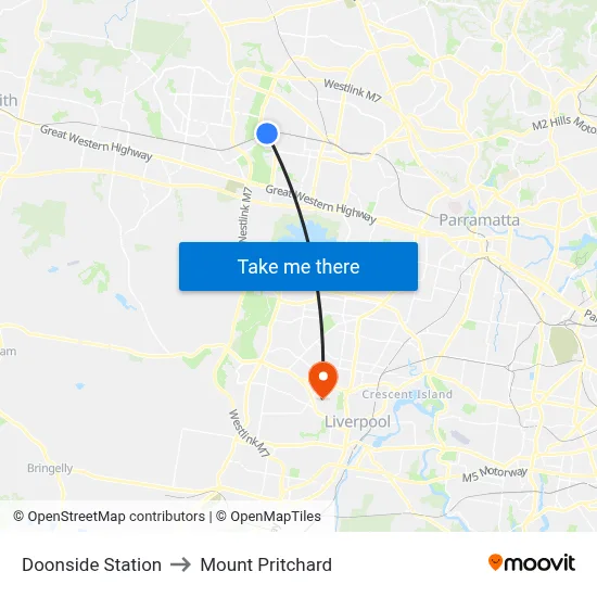 Doonside Station to Mount Pritchard map