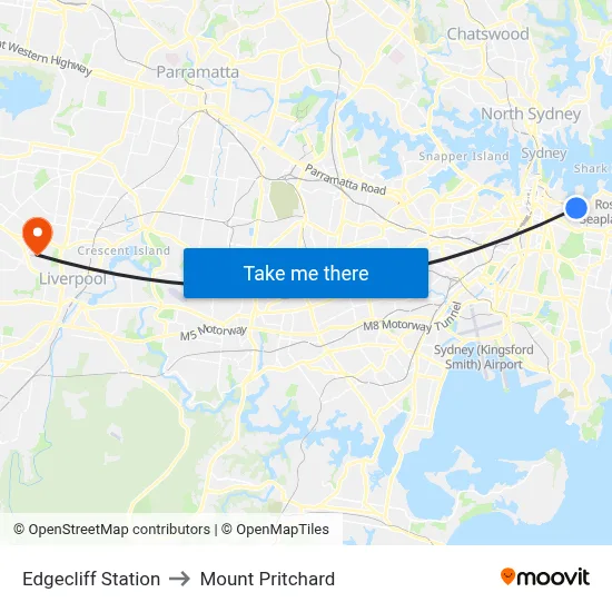 Edgecliff Station to Mount Pritchard map