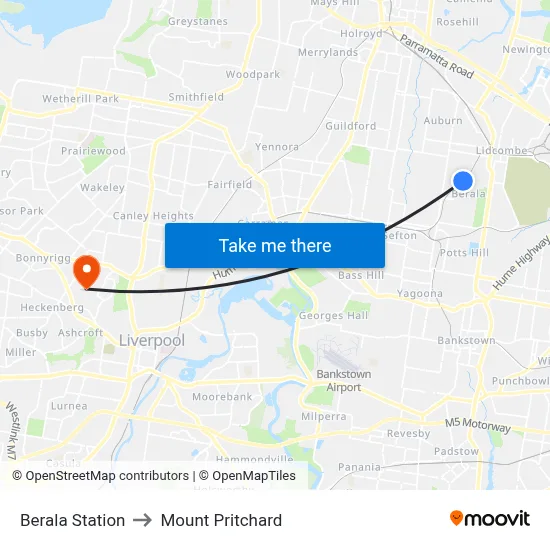 Berala Station to Mount Pritchard map