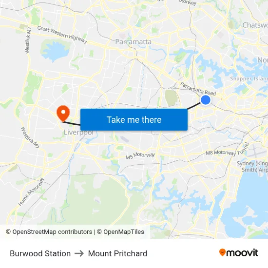 Burwood Station to Mount Pritchard map