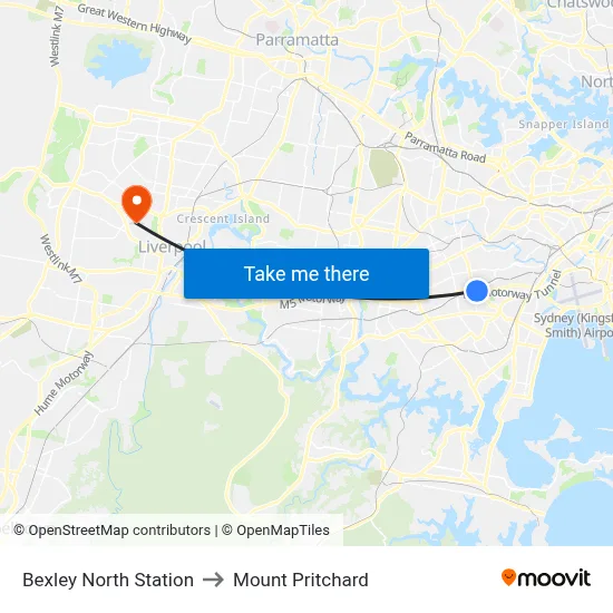 Bexley North Station to Mount Pritchard map