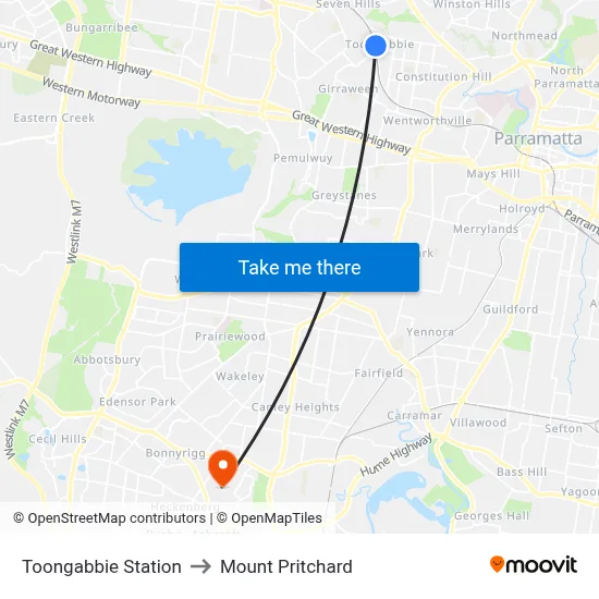 Toongabbie Station to Mount Pritchard map