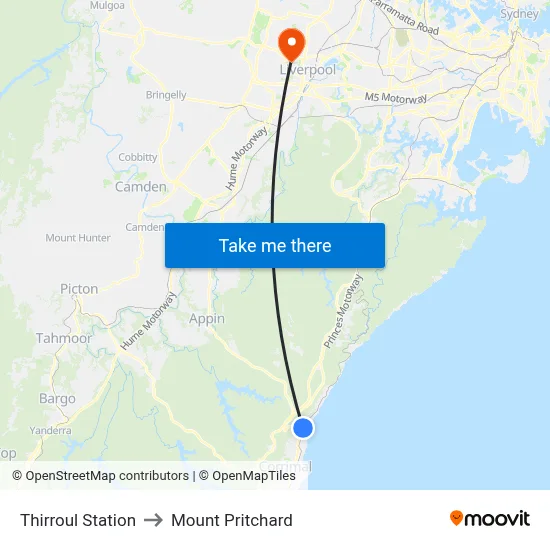 Thirroul Station to Mount Pritchard map