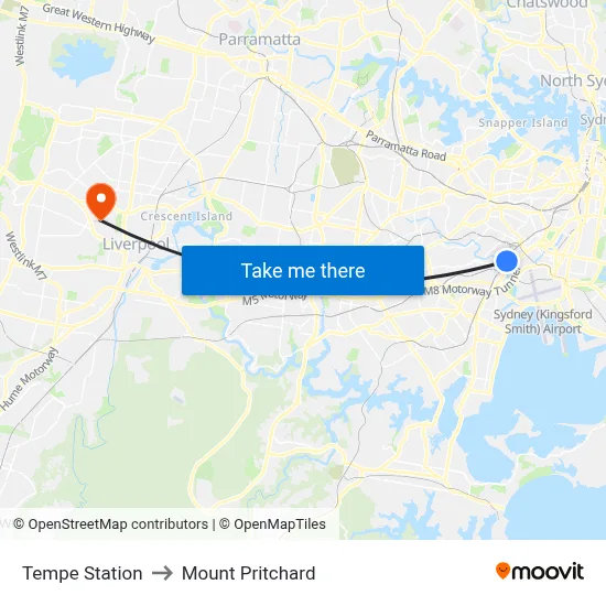 Tempe Station to Mount Pritchard map