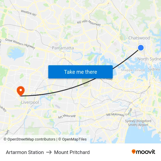 Artarmon Station to Mount Pritchard map