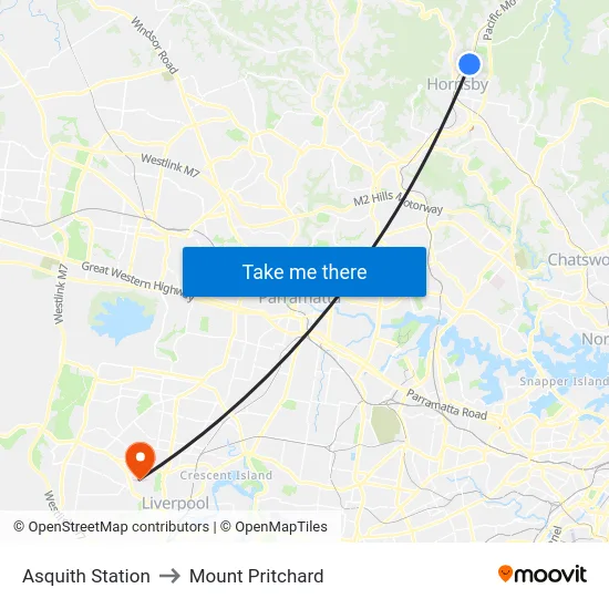 Asquith Station to Mount Pritchard map