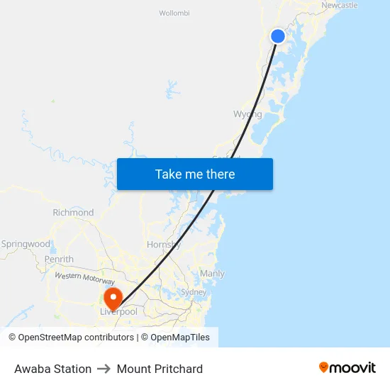 Awaba Station to Mount Pritchard map
