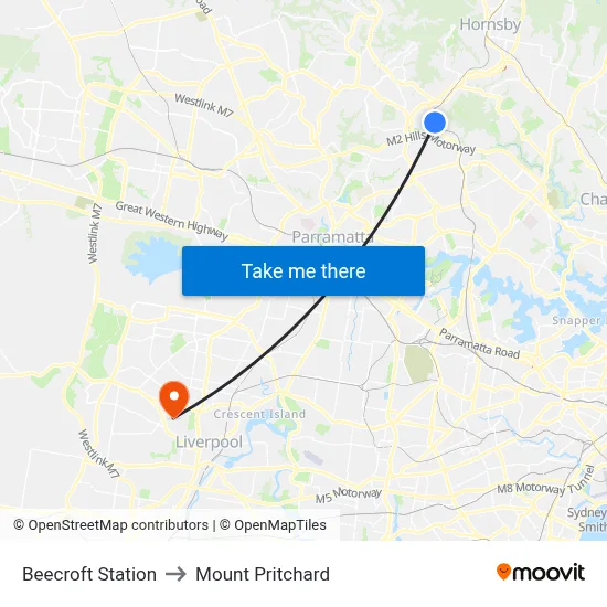 Beecroft Station to Mount Pritchard map
