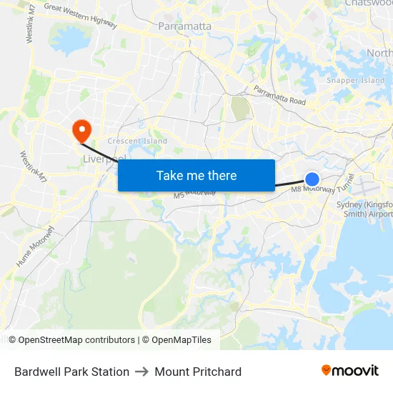 Bardwell Park Station to Mount Pritchard map