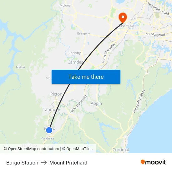 Bargo Station to Mount Pritchard map