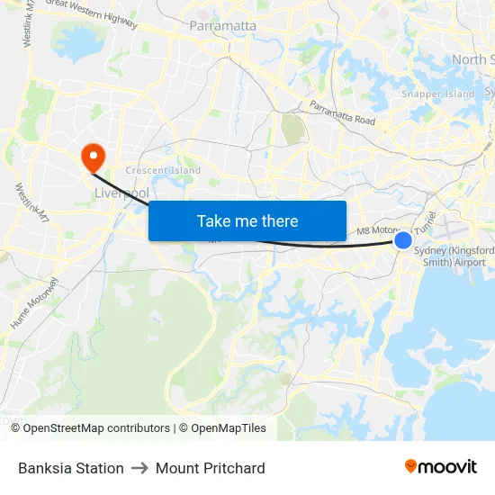 Banksia Station to Mount Pritchard map