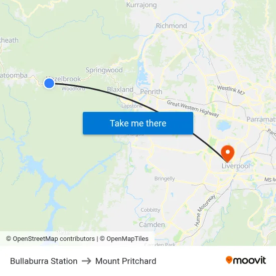 Bullaburra Station to Mount Pritchard map