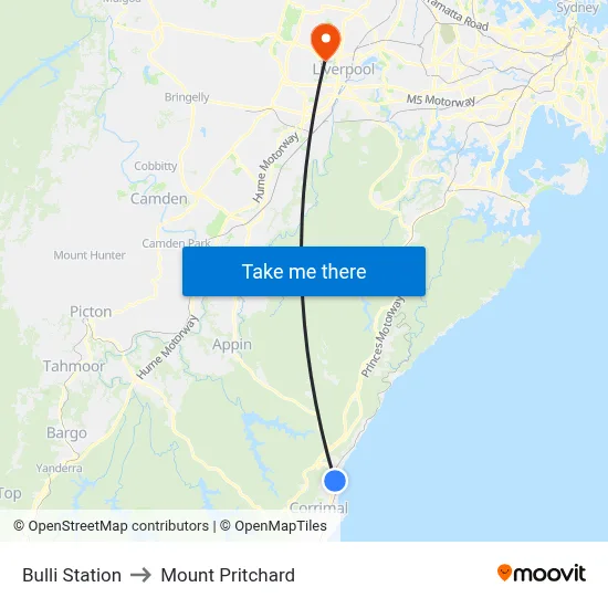 Bulli Station to Mount Pritchard map