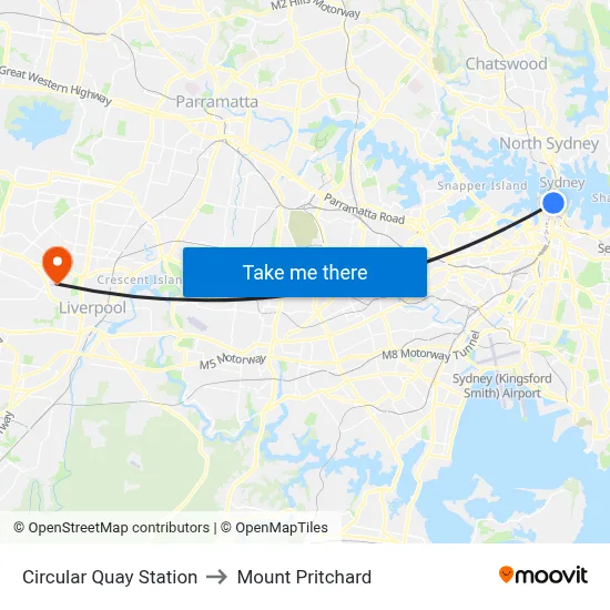 Circular Quay Station to Mount Pritchard map