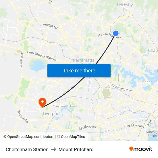 Cheltenham Station to Mount Pritchard map