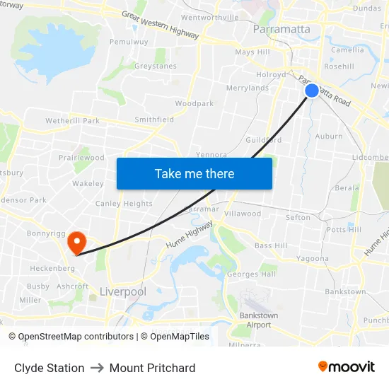 Clyde Station to Mount Pritchard map