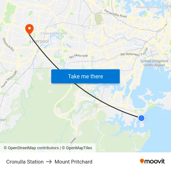 Cronulla Station to Mount Pritchard map