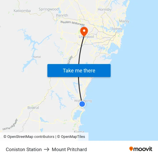 Coniston Station to Mount Pritchard map