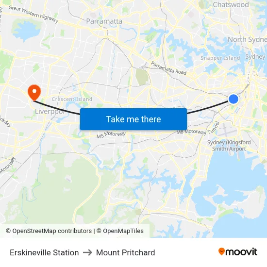 Erskineville Station to Mount Pritchard map