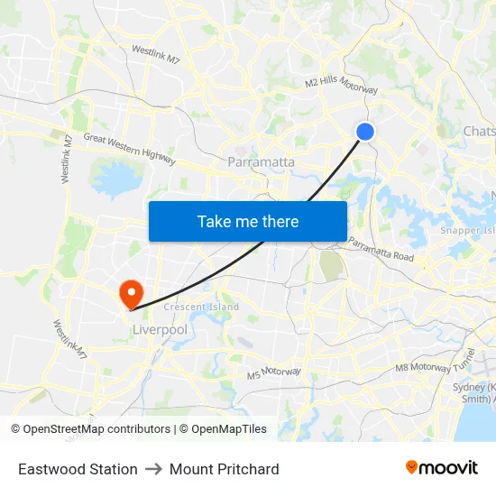Eastwood Station to Mount Pritchard map