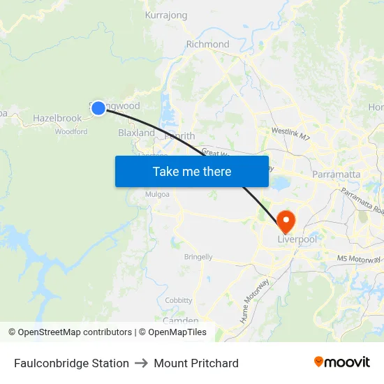 Faulconbridge Station to Mount Pritchard map