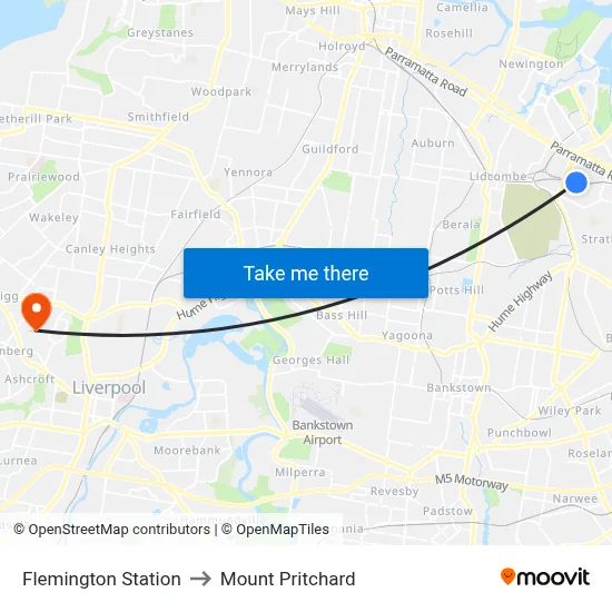 Flemington Station to Mount Pritchard map