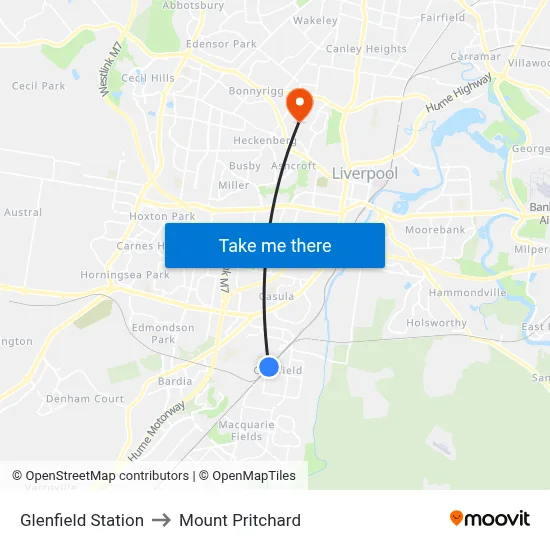 Glenfield Station to Mount Pritchard map