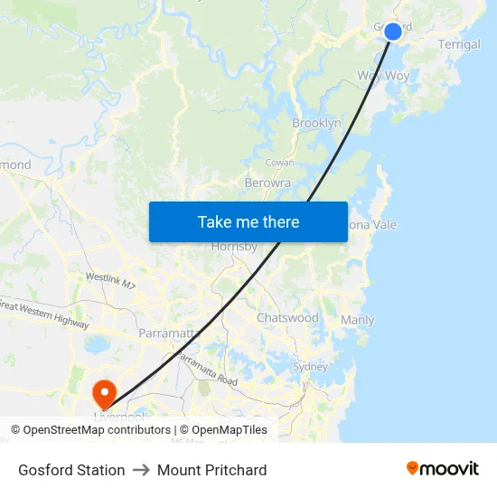 Gosford Station to Mount Pritchard map