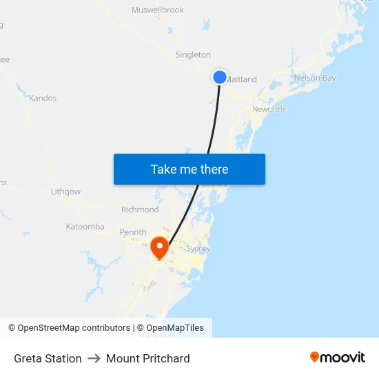 Greta Station to Mount Pritchard map