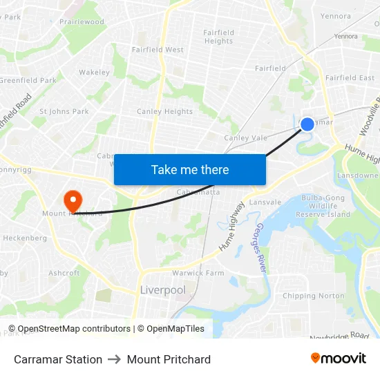 Carramar Station to Mount Pritchard map