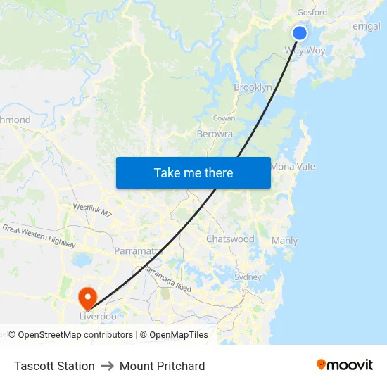 Tascott Station to Mount Pritchard map