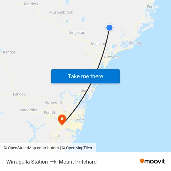 Wirragulla Station to Mount Pritchard map
