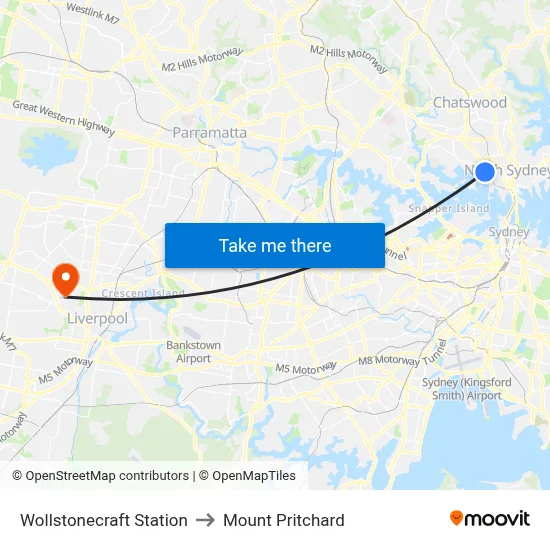 Wollstonecraft Station to Mount Pritchard map
