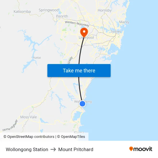 Wollongong Station to Mount Pritchard map