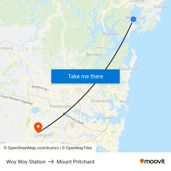 Woy Woy Station to Mount Pritchard map