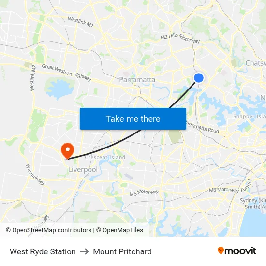 West Ryde Station to Mount Pritchard map