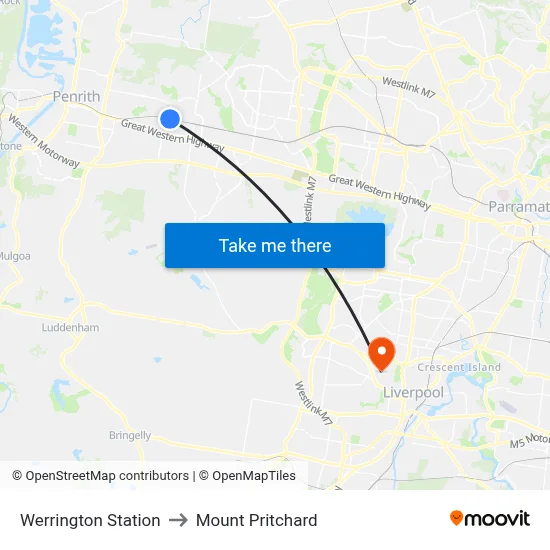 Werrington Station to Mount Pritchard map